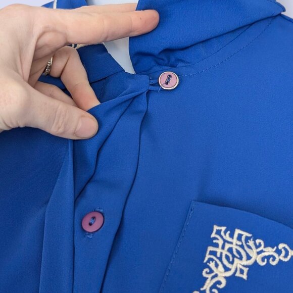 🍁V. Nu-Mode Blue Embroidered 3/4 Sleeve Dress - Picture 4 of 8